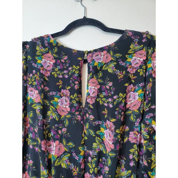 Express Midi Dress Womens Medium Black Floral Chiffon Party Flutter Sleeve - Picture 7 of 13